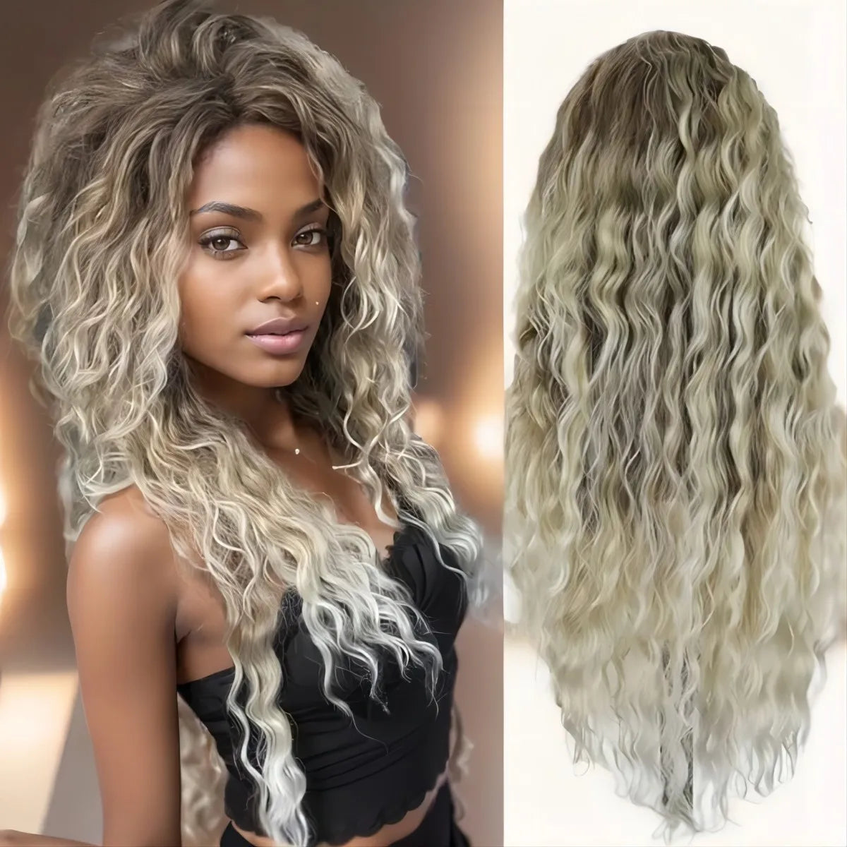 Fluffy Ash Blonde Curly Wig